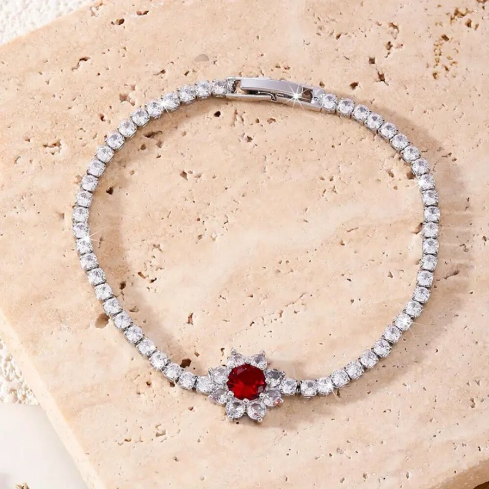 Sterling Silver Womens 2ct Red Ruby Gemstone 1ct Diamond Tennis Bracelet Jewelry
